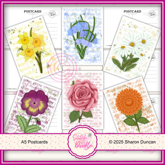 A5 Art Print/Postcard 6 Piece Collection - Vibrant Paintbox Petals Set 2