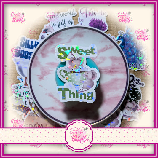 1 x Whimsical XL sticker.  'Sweet thing'  Strong and durable with holographic finish.