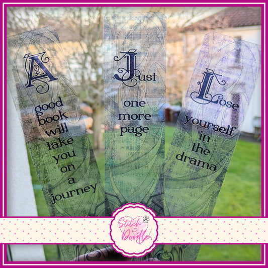 Set of 3 transparent bookmarks.  Regal Stag design.  Long line place holders for all books.