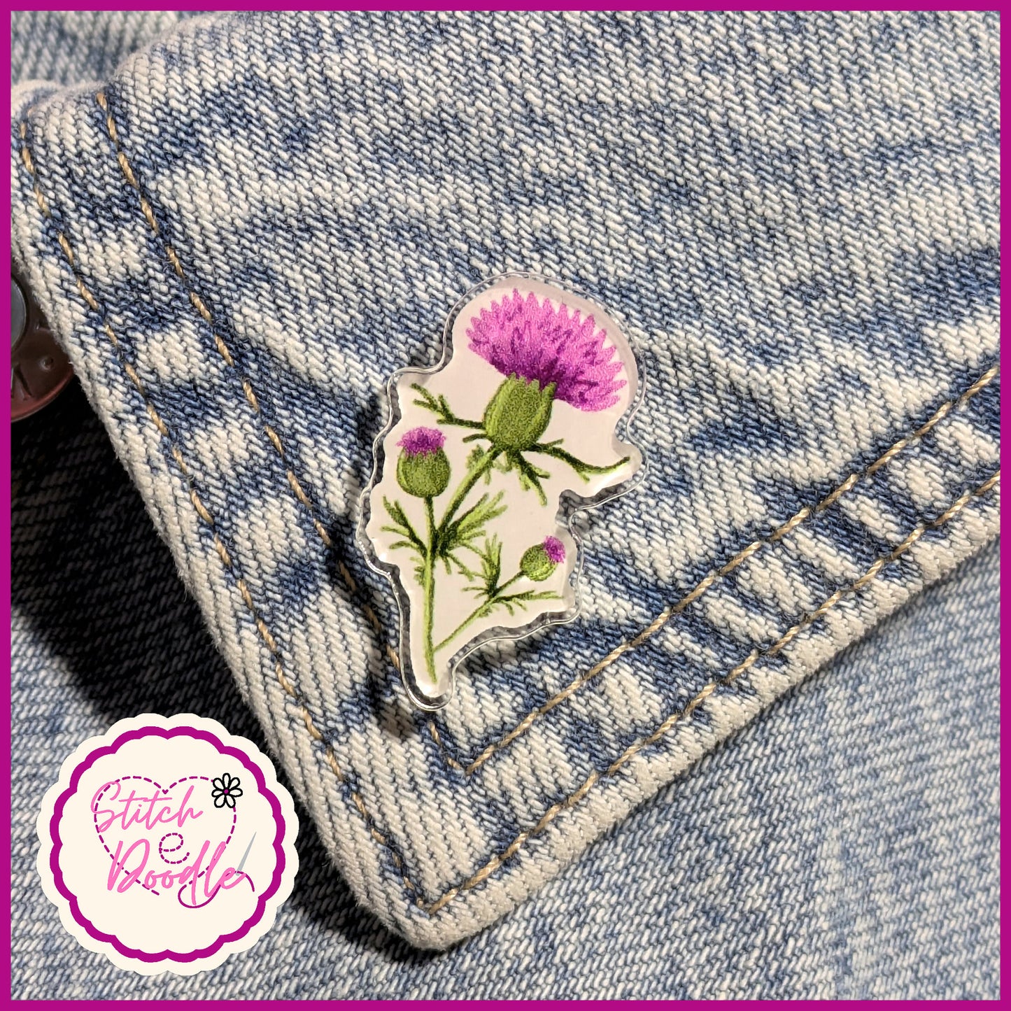 Scottish Thistle Watercolour Collectable Acrylic Pin - Adorn sweaters, scarves, bags and more