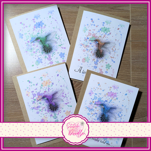 Splatter Paint Hummingbird notelets. Set of 4. Send sweet sentiments to friends and family. Original artwork.