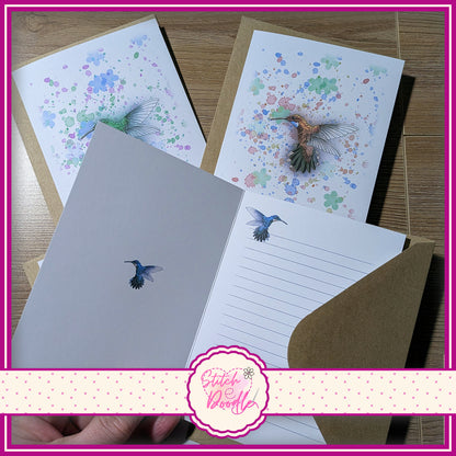 Splatter Paint Hummingbird notelets. Set of 4. Send sweet sentiments to friends and family. Original artwork.