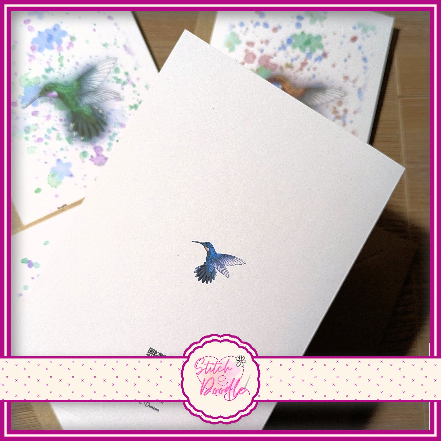 Splatter Paint Hummingbird notelets. Set of 4. Send sweet sentiments to friends and family. Original artwork.