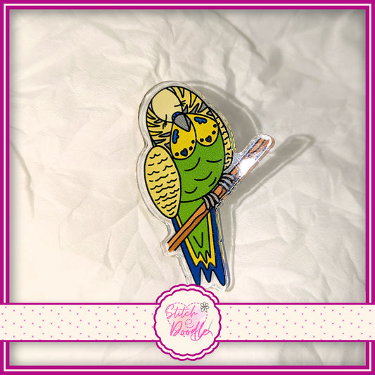 Green Budgie Collectible Acrylic Pin.  HALF PRICE