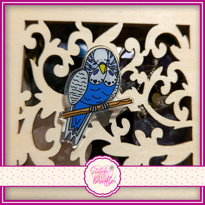 Blue Budgie Collectable Acrylic Pin - Adorn sweaters, scarves, bags and more