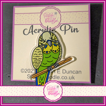 Green Budgie Collectible Acrylic Pin.