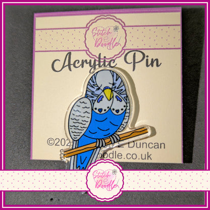 Blue Budgie Collectable Acrylic Pin - Adorn sweaters, scarves, bags and more