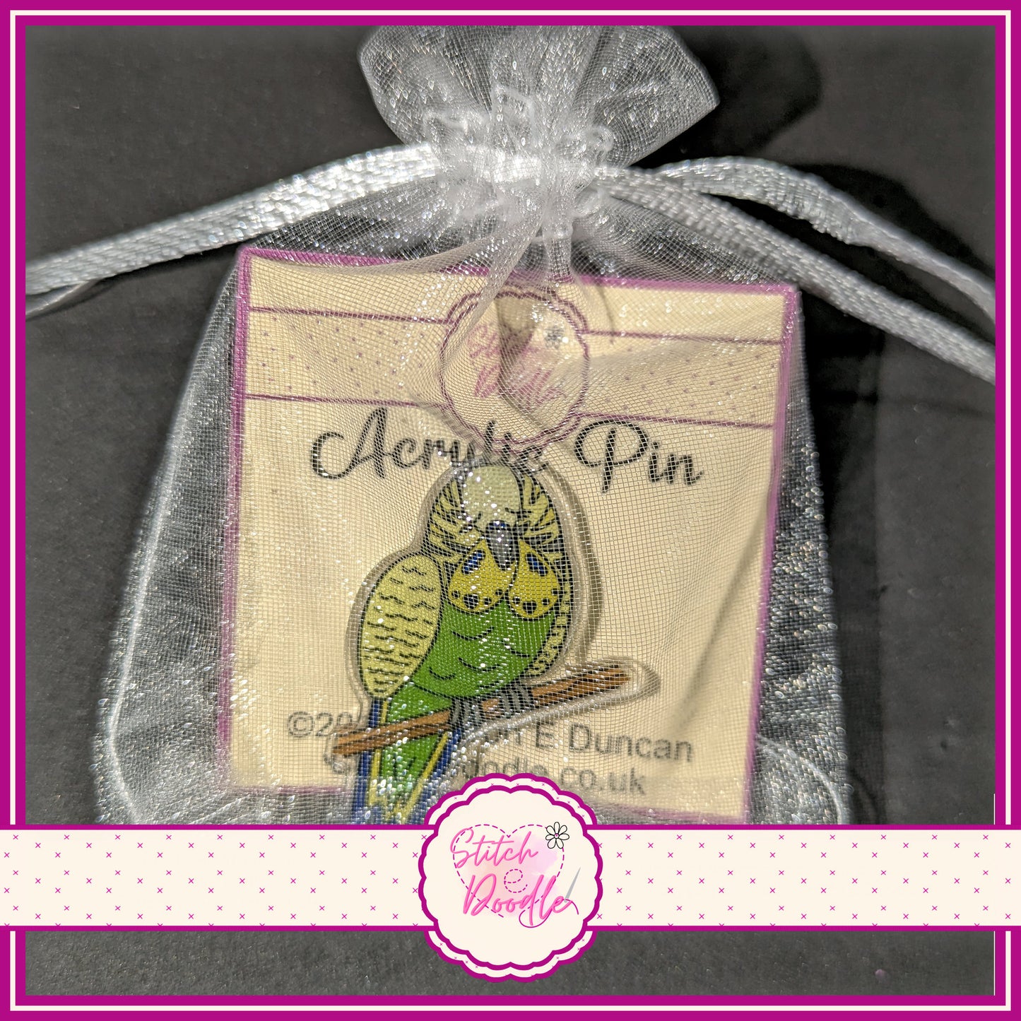 Green Budgie Collectible Acrylic Pin.