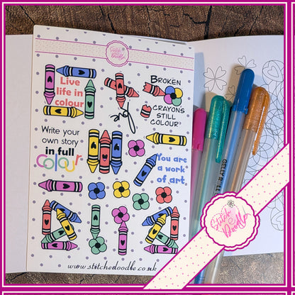 Sticker Sheet - Broken Crayons - 17 stickers