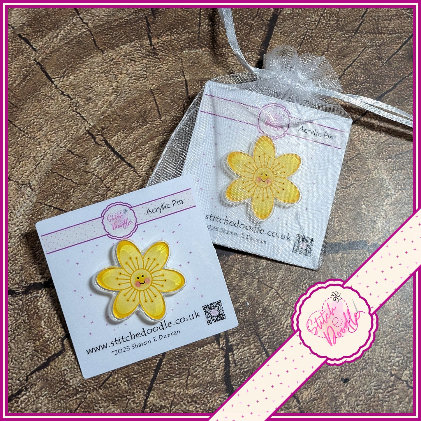 Sunshine Flower Collectible Acrylic Pin.