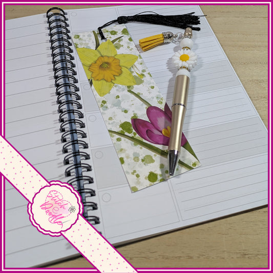 Gift Set - Paintbox Petals - A5 Notebook, Beaded Pen and Bookmark.