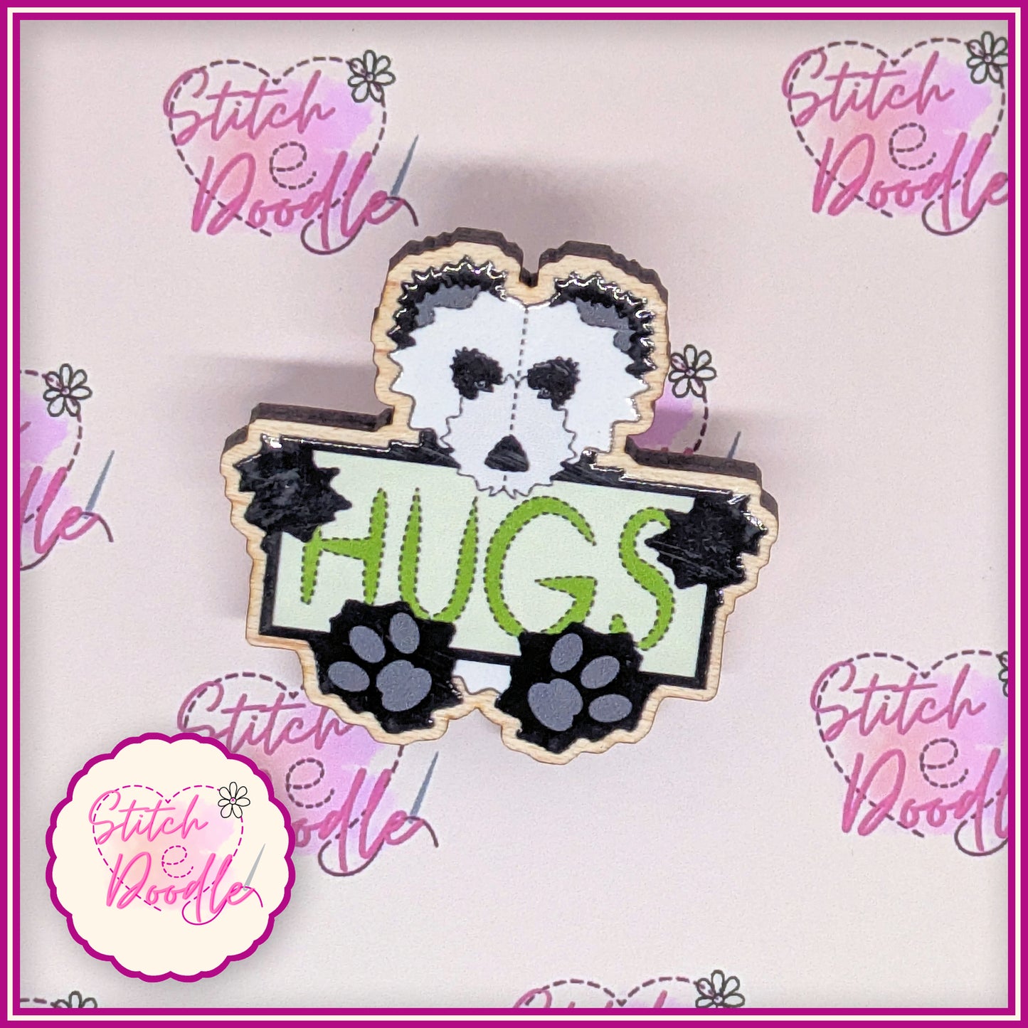 Bear Hug Collectible Wooden Pin - Panda bear.  FREE Brown Bear hug pin when you buy me.