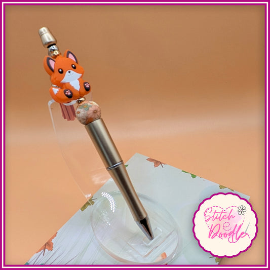 Autumn Fox Handmade Beaded Pen with Tassel - Ideal Gift
