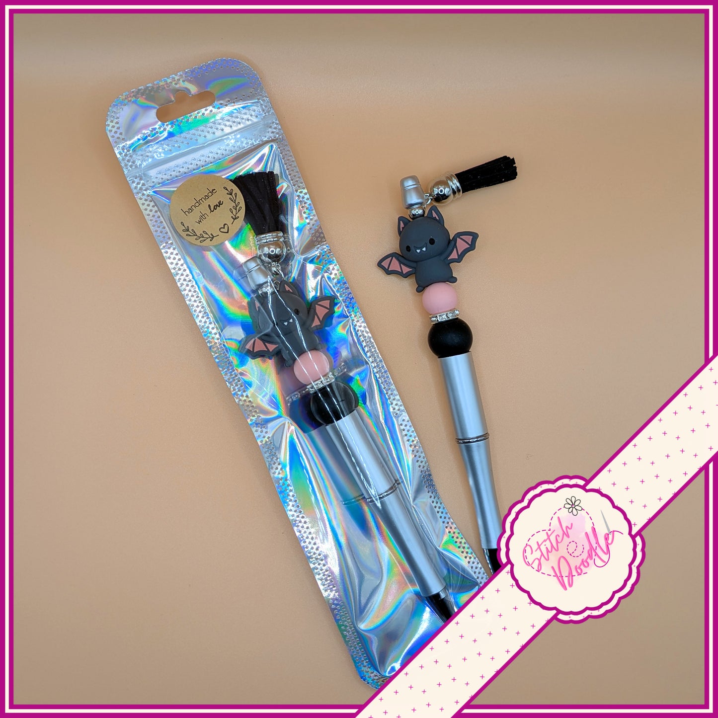 Batty - Too Cute To Spook Handmade Beaded Pen with Tassel - Ideal Gift
