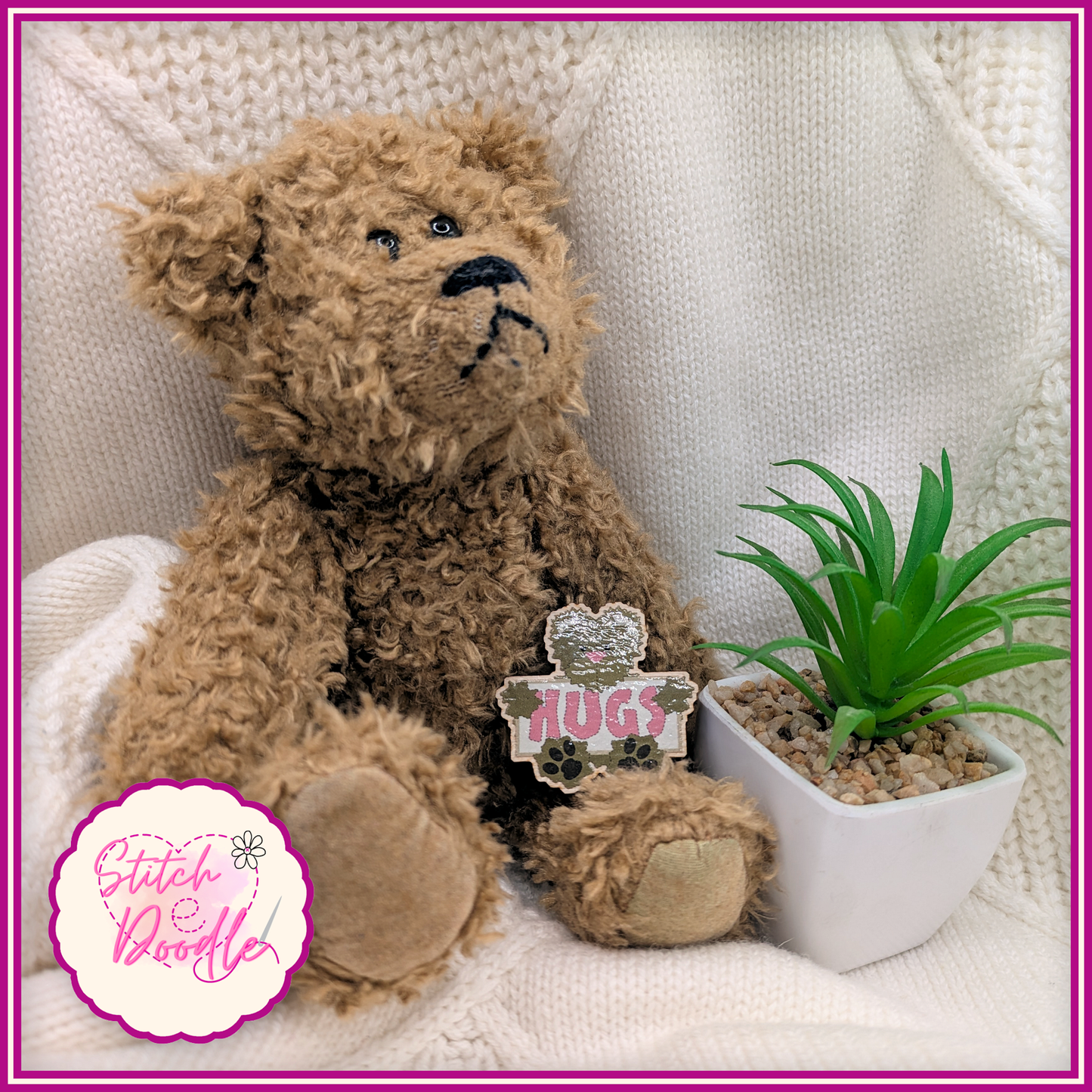 Bear Hug Collectible Wooden Pin - Brown bear.  FREE Panda Bear hug pin when you buy me.