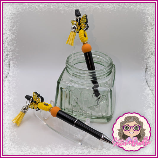 Butterfly Wings - Yellow - Handmade Beaded Pen with Tassel - Ideal Gift