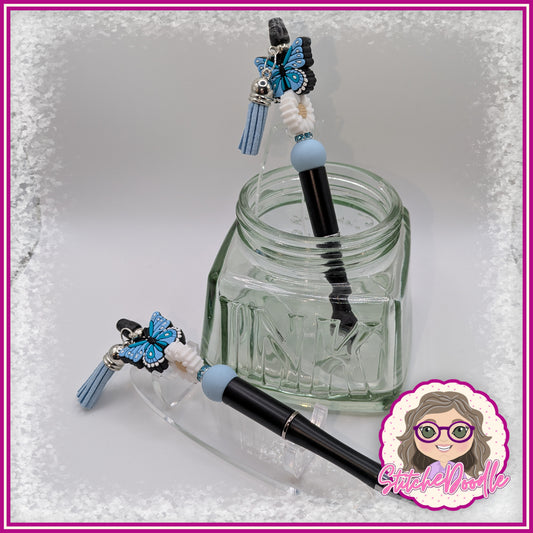 Butterfly Wings - Blue - Handmade Beaded Pen with Tassel - Ideal Gift