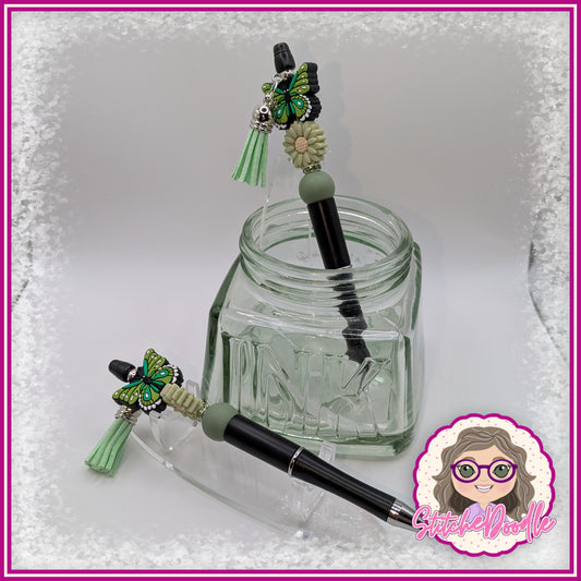 Butterfly Wings - Green - Handmade Beaded Pen with Tassel - Ideal Gift
