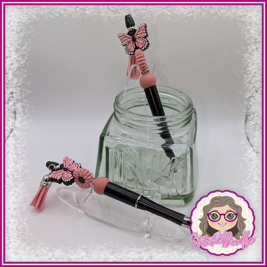 Butterfly Wings - Pink - Handmade Beaded Pen with Tassel - Ideal Gift