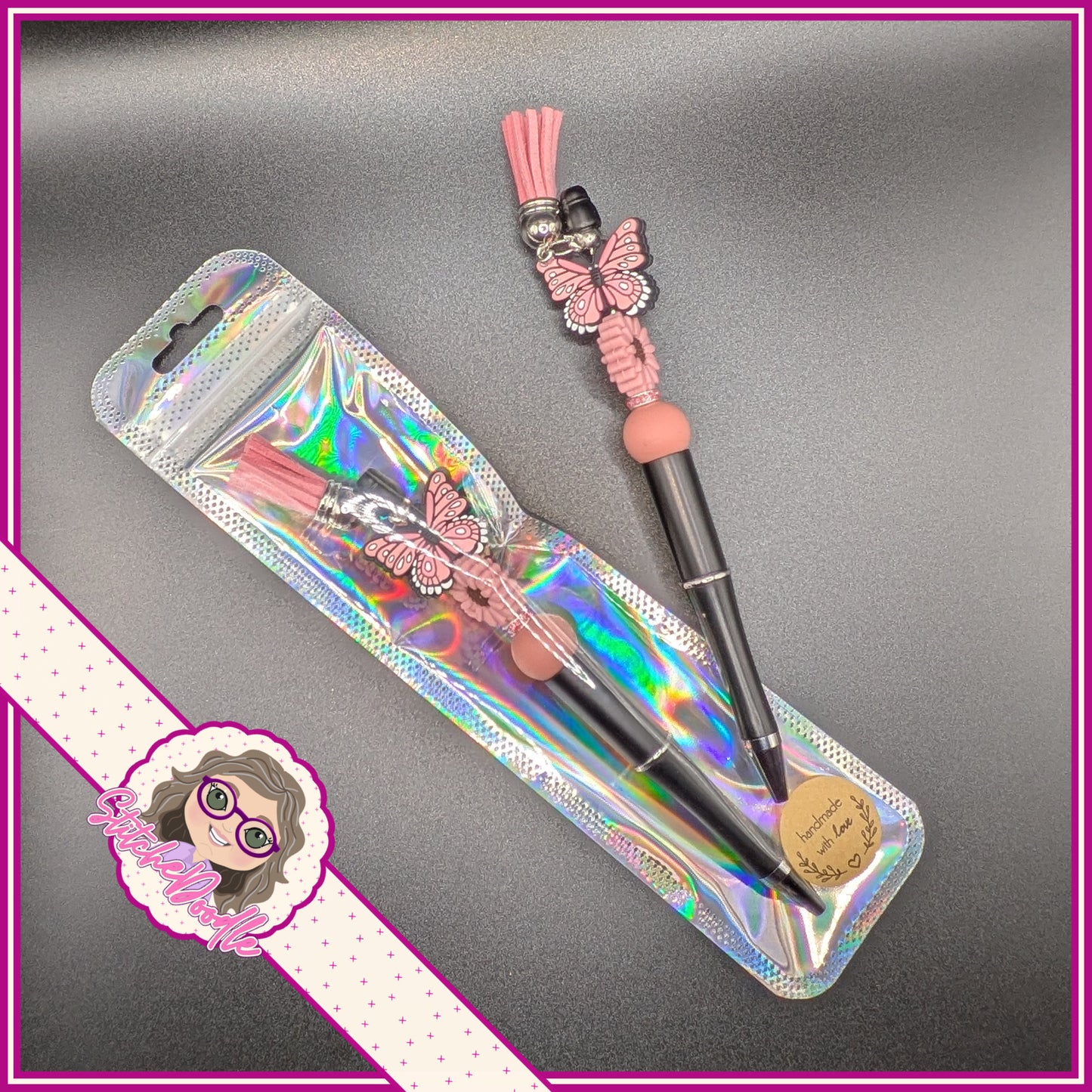 Butterfly Wings - Pink - Handmade Beaded Pen with Tassel - Ideal Gift