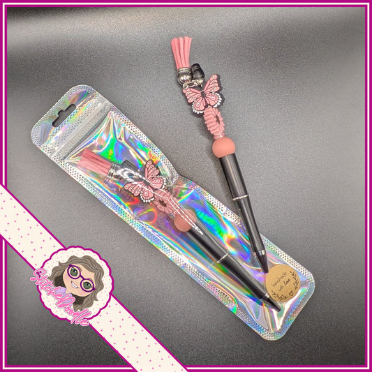 Butterfly Wings - Pink - Handmade Beaded Pen with Tassel - Ideal Gift