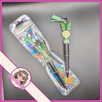 Butterfly Wings - Green - Handmade Beaded Pen with Tassel - Ideal Gift