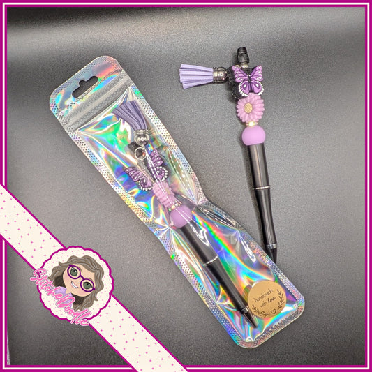 Butterfly Wings - Purple - Handmade Beaded Pen with Tassel - Ideal Gift