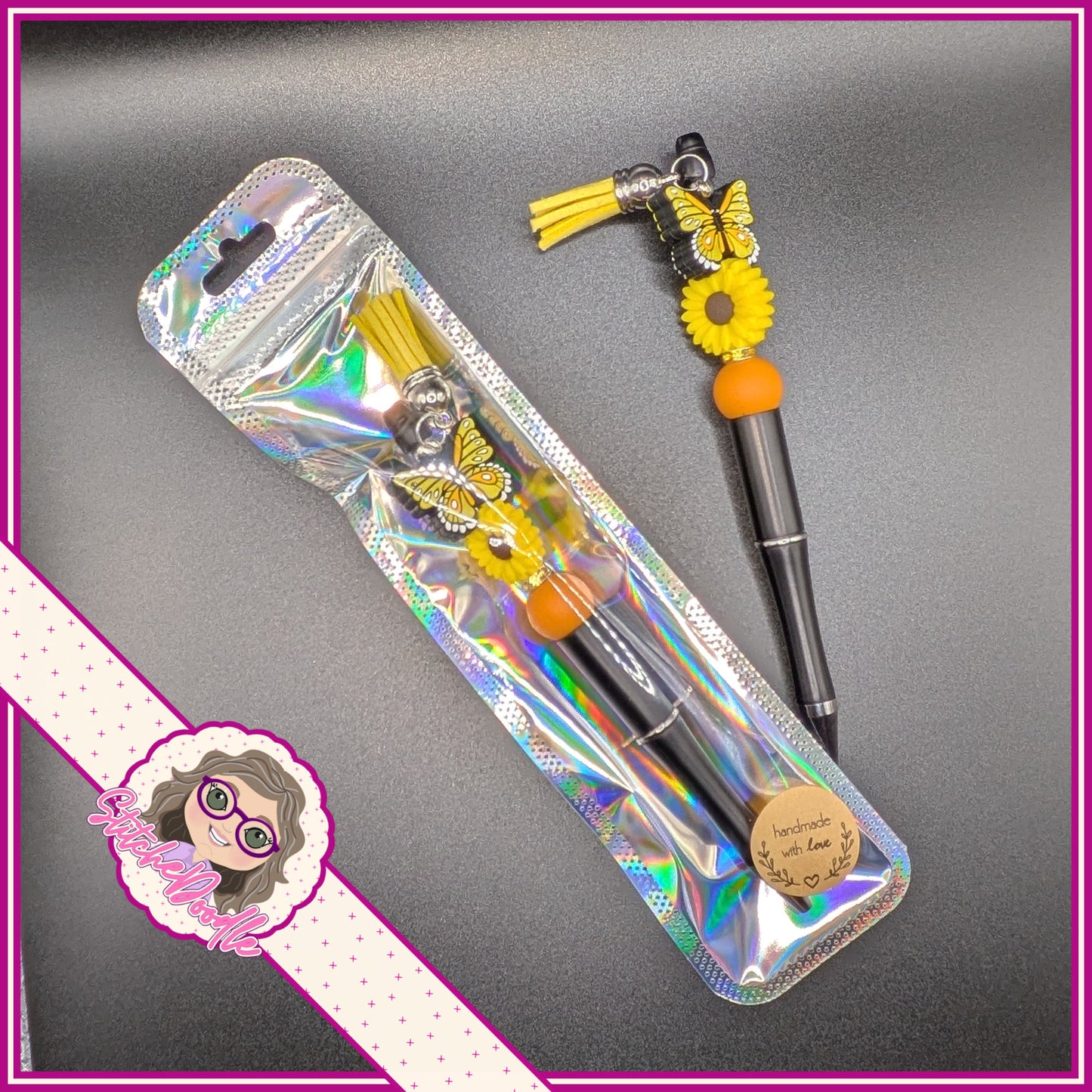 Butterfly Wings - Yellow - Handmade Beaded Pen with Tassel - Ideal Gift