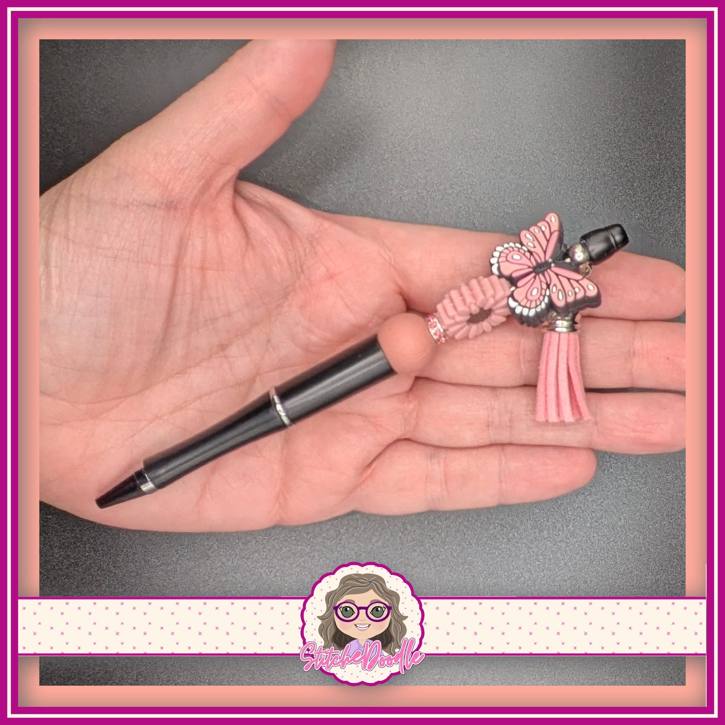 Butterfly Wings - Pink - Handmade Beaded Pen with Tassel - Ideal Gift