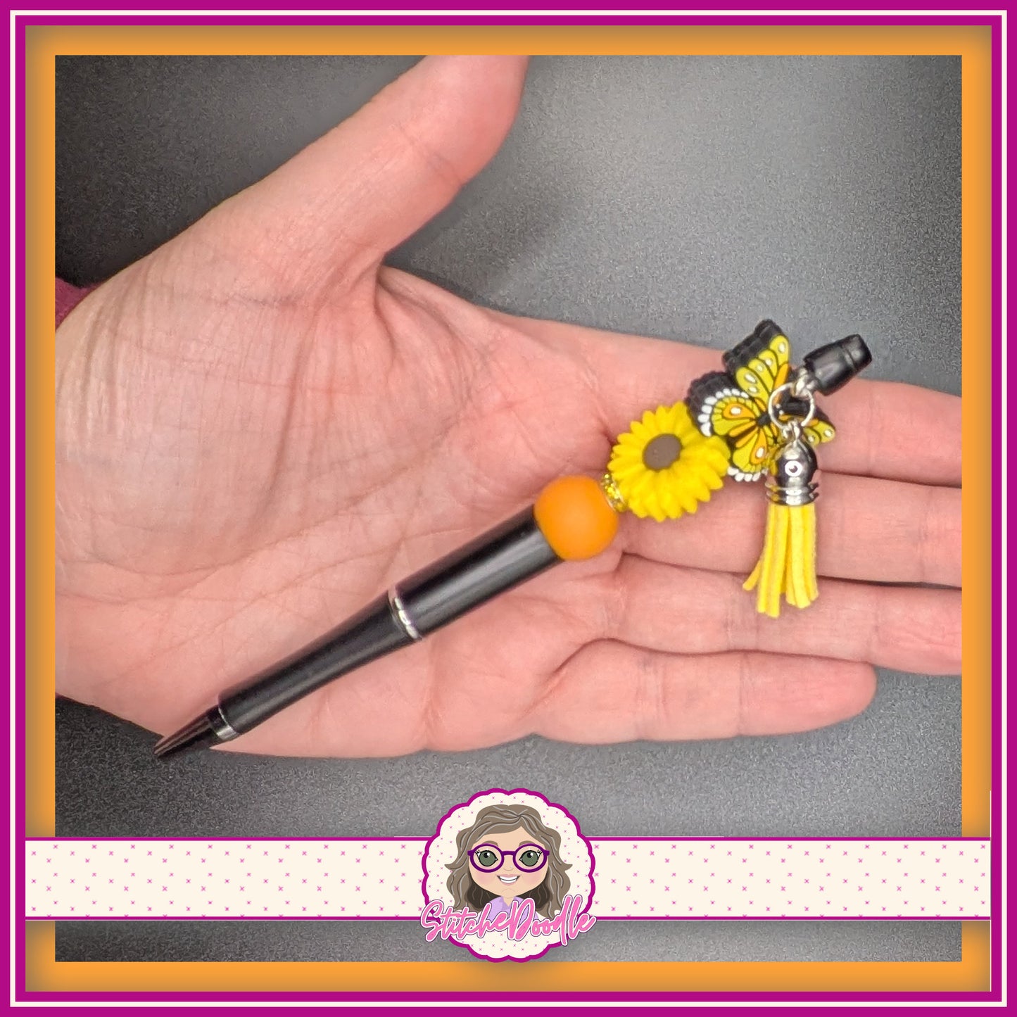 Butterfly Wings - Yellow - Handmade Beaded Pen with Tassel - Ideal Gift