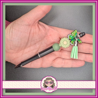 Butterfly Wings - Green - Handmade Beaded Pen with Tassel - Ideal Gift