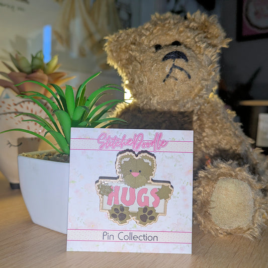 Bear Hug Collectible Wooden Pin - Brown bear.  FREE Panda Bear hug pin when you buy me.