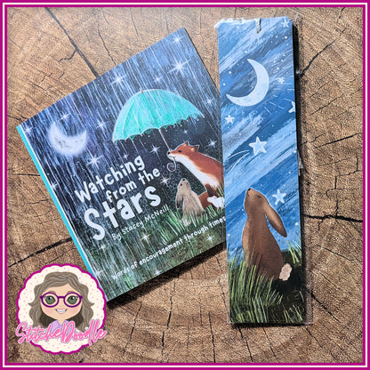Bookmark with Tassel from  Fox Under the Moon.  Rabbit gazing at the moon.