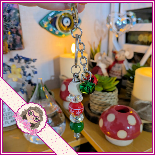 Santa's Keys with Jingle Bbells. Handmade Beaded Keyring.