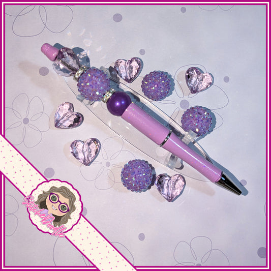 Lilac Sparkle Heart Handmade Beaded Pen - Ideal Gift
