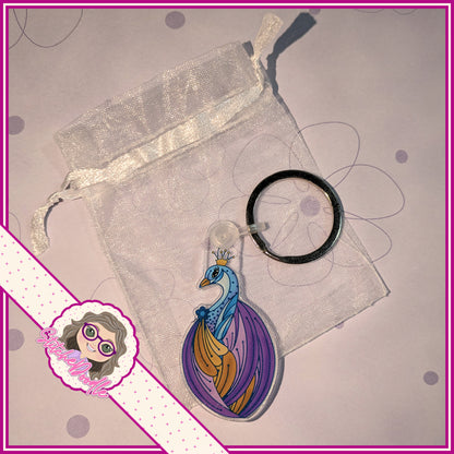 Peacock Keyring.  Vibrant, elegant artwork.