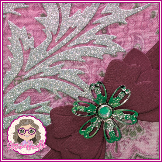 Glittery Thistle Handmade Christmas Card with embellishments - Large 7" x 7" card and envelope (Th02)