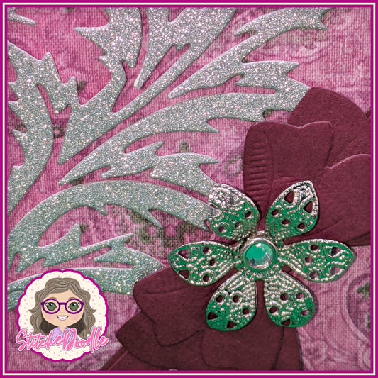 Glittery Thistle Handmade Christmas Card with embellishments - Large 7" x 7" card and envelope (Th01)