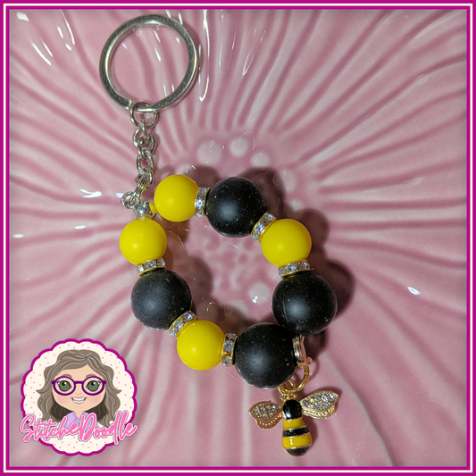 Bumble Bee Beaded Keyring with Charm - Ideal Gift