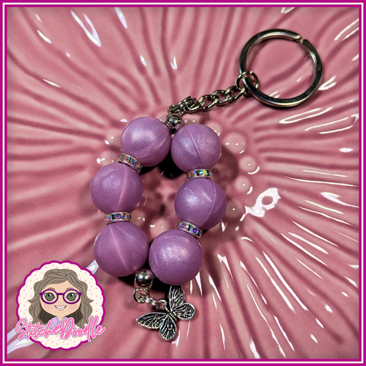 Purple Butterfly Beaded Keyring with Charm - Ideal Gift