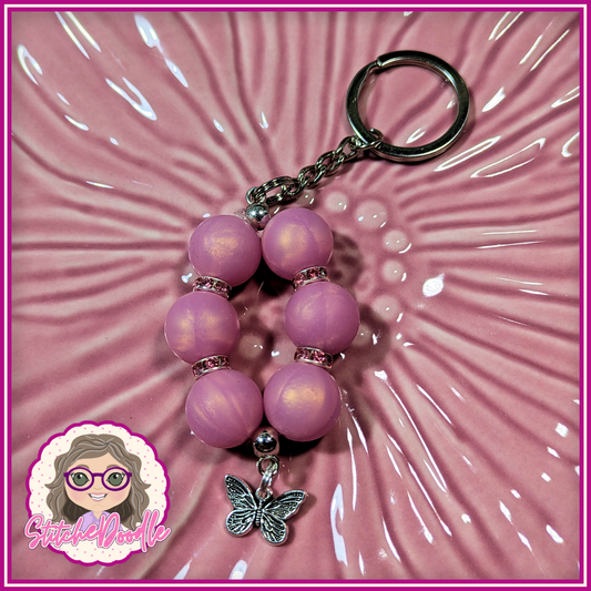 Pink Butterfly Beaded Keyring with Charm - Ideal Gift