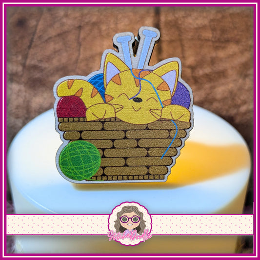 Mitsy's Yarn Basket Collectible Wooden Pin - Ginger Cat