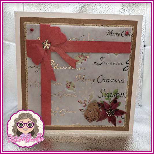 Christmas gift in Red/Gold Handmade Christmas with embellishments - Large 7" x 7" card and envelope (RG)