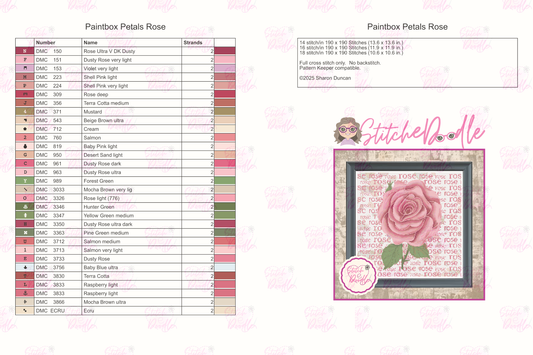 Cross Stitch Chart - Paintbox Petals Rose - Digital Download