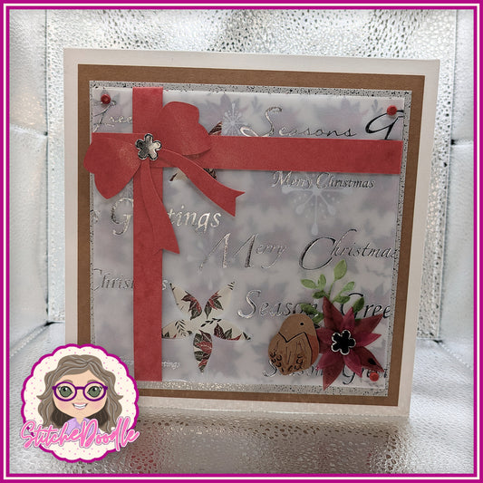 Christmas gift in Red/Silver Handmade Christmas with embellishments - Large 7" x 7" card and envelope (RS)