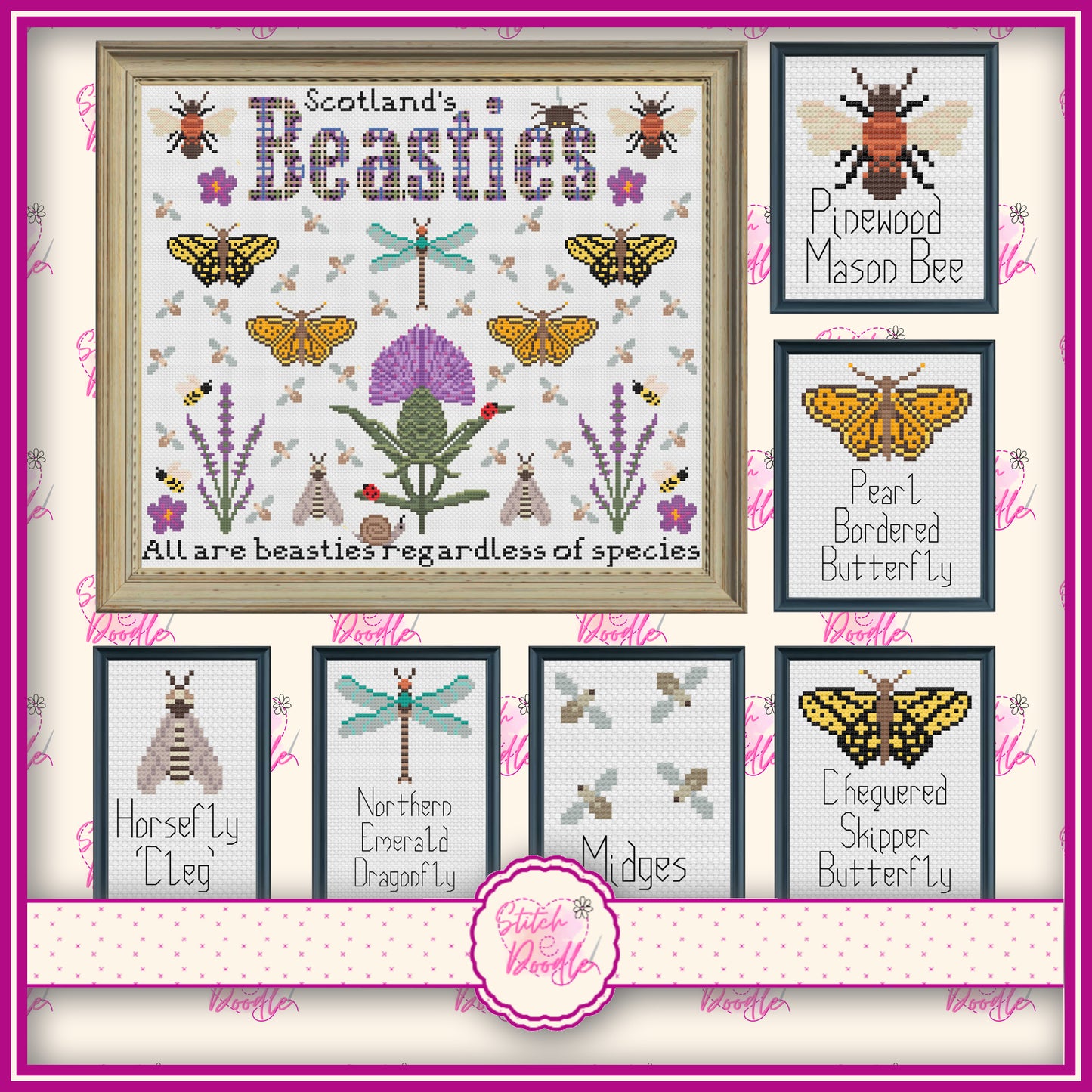 *NEW* Scotland's Beasties Sampler - 6 BONUS mini charts included - Digital Download PDF