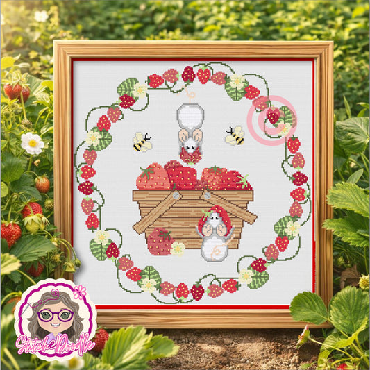 Strawberry Heist - Summer cross stitch chart - PDF and Patternkeeper