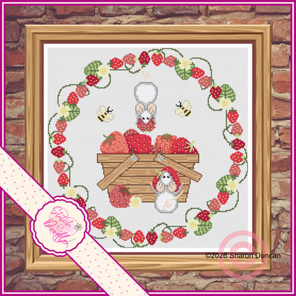 Strawberry Heist - Summer cross stitch chart - PDF and Patternkeeper