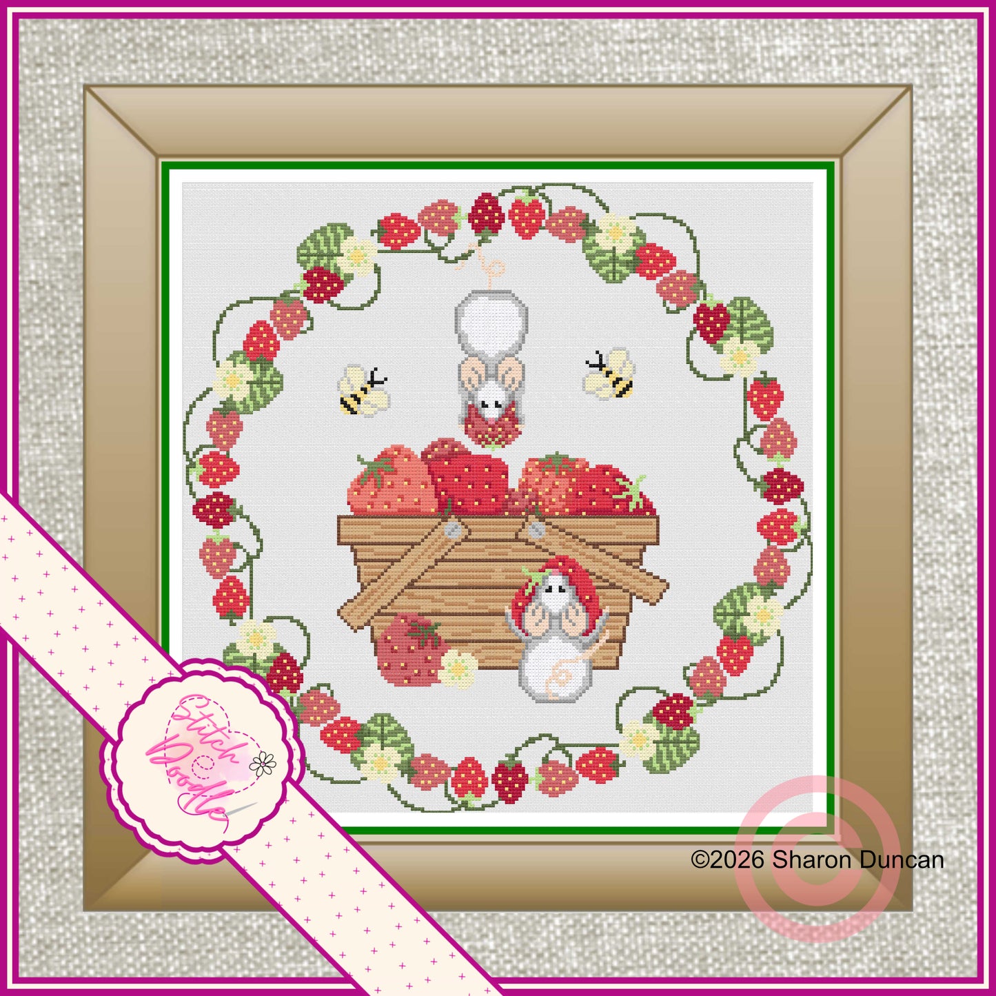 Strawberry Heist - Summer cross stitch chart - PDF and Patternkeeper