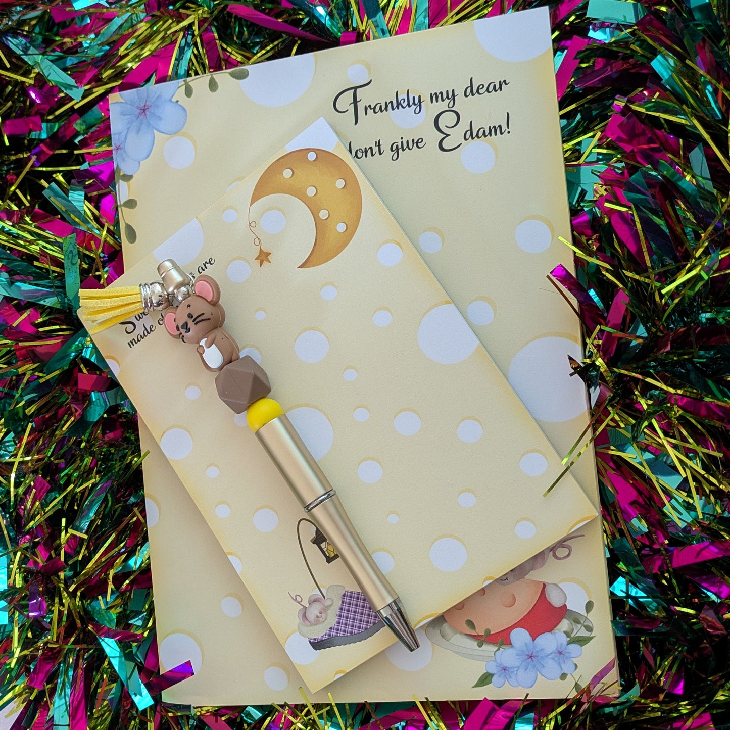 Tiddle Mouse - Notepads and Handmade Beaded Pen stationery set
